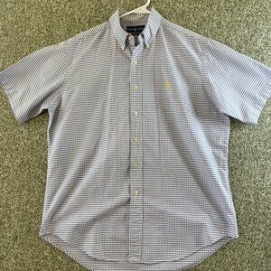 Ralph Lauren Shirts Mens Large Classic Fit Short Sleeve Check Blue Casual